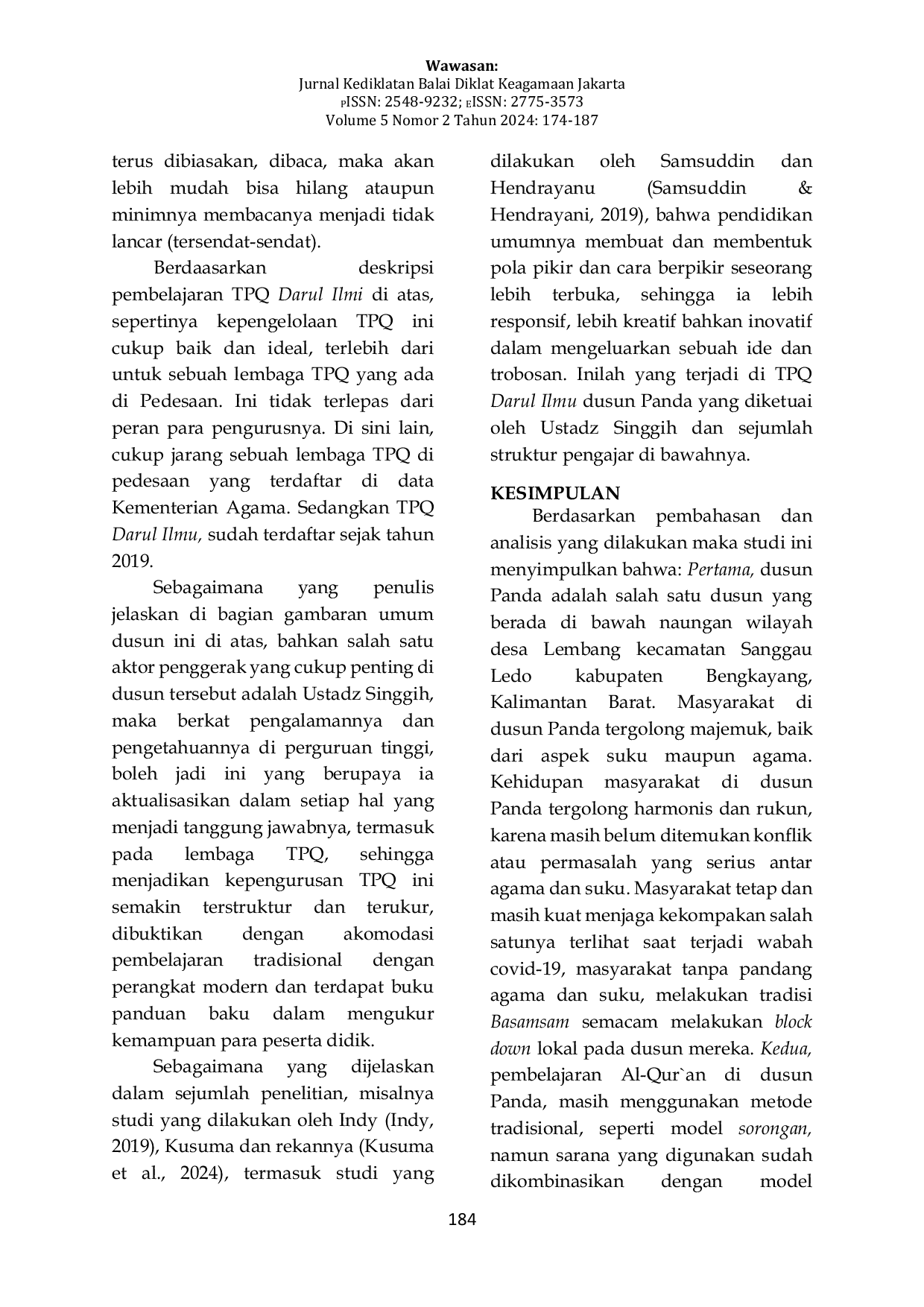 JURIS Potret Taman Pendidikan Al Qur an TPQ Dusun Panda Desa Lembang Sanggau Ledo Bengkayang