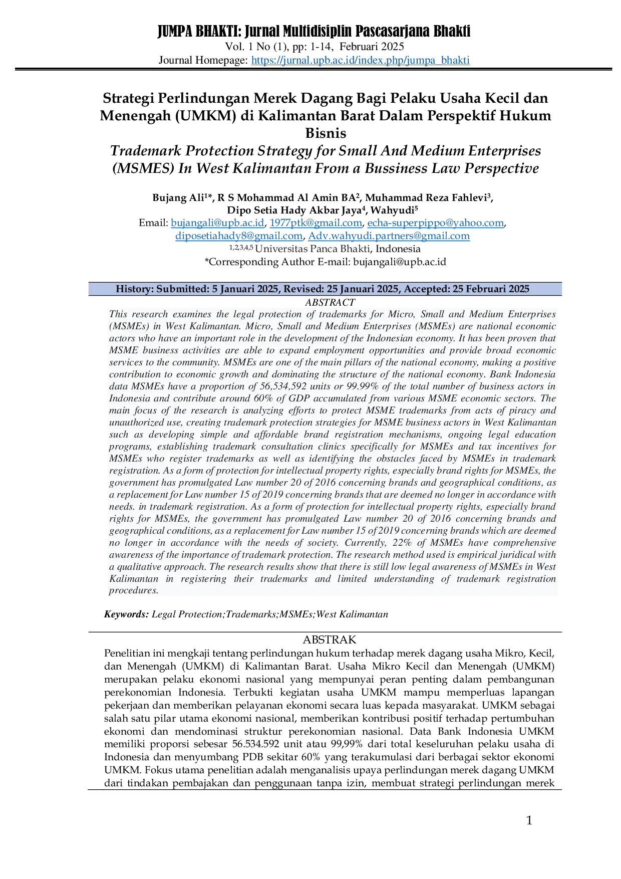 JURIS Strategi Perlindungan Merek Dagang Bagi Pelaku Usaha Kecil dan Menengah UMKM di Kalimantan Barat Dalam Perspektif Hukum Bisnis