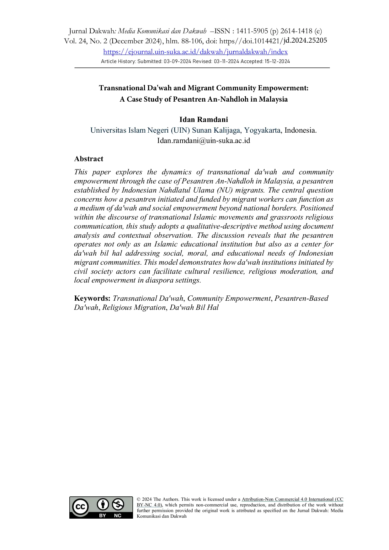 JURIS Transnational Da wah and Migrant Community Empowerment A Case Study of Pesantren An Nahdloh in Malaysia