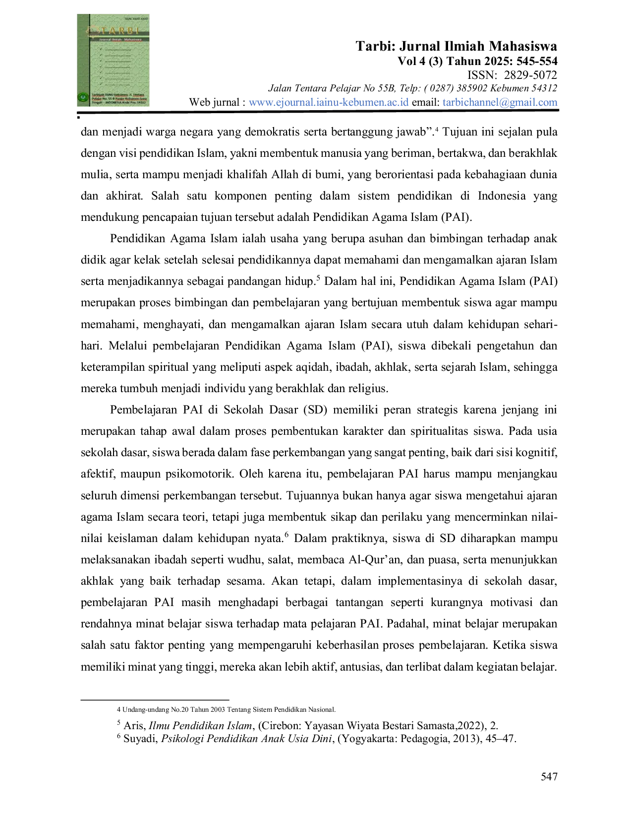 JURIS Minat Belajar Siswa Dalam Pembelajaran PAI di SDN 4 Tamanwinangun Kebumen
