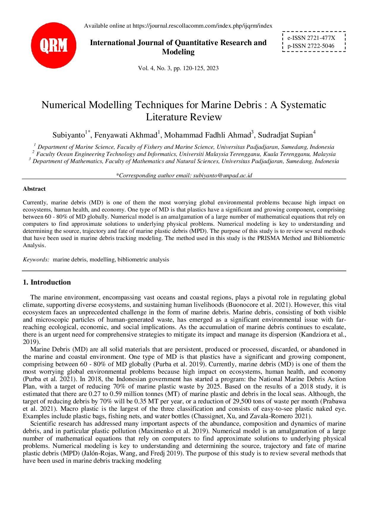juris Numerical Modelling Techniques for Marine Debris A Systematic Literature Review