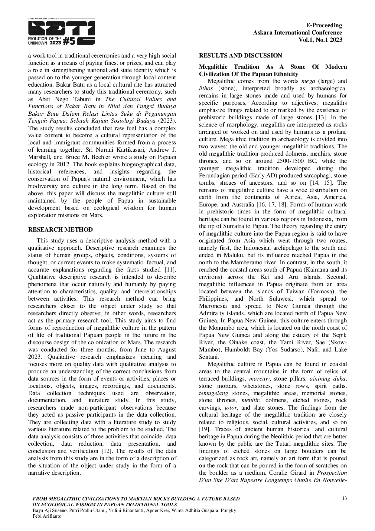 JURIS From Megalithic Civilizations to Martian Rocks Building a Future Based on Ecological Wisdom in Papuan Traditional Tools
