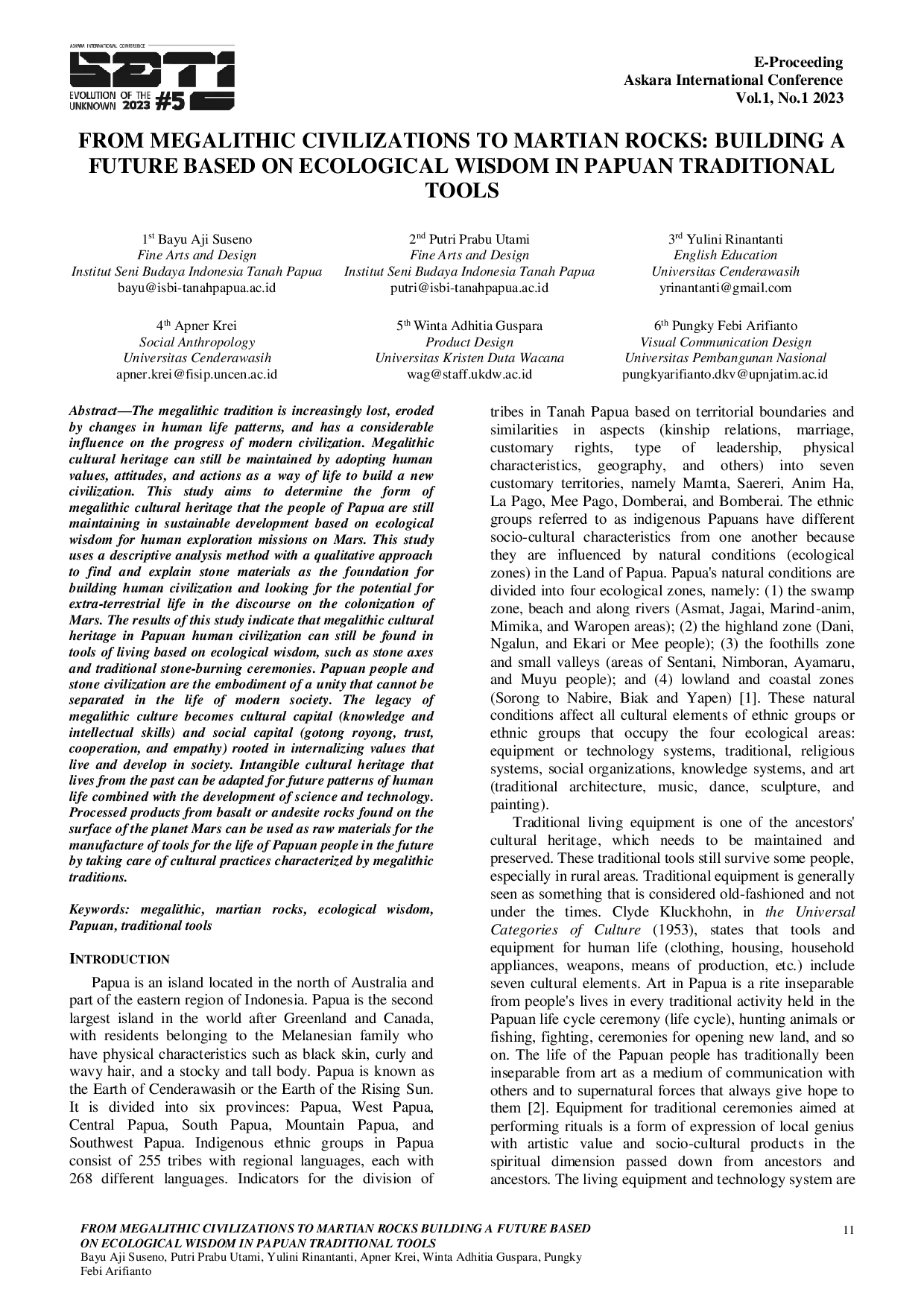 JURIS From Megalithic Civilizations to Martian Rocks Building a Future Based on Ecological Wisdom in Papuan Traditional Tools