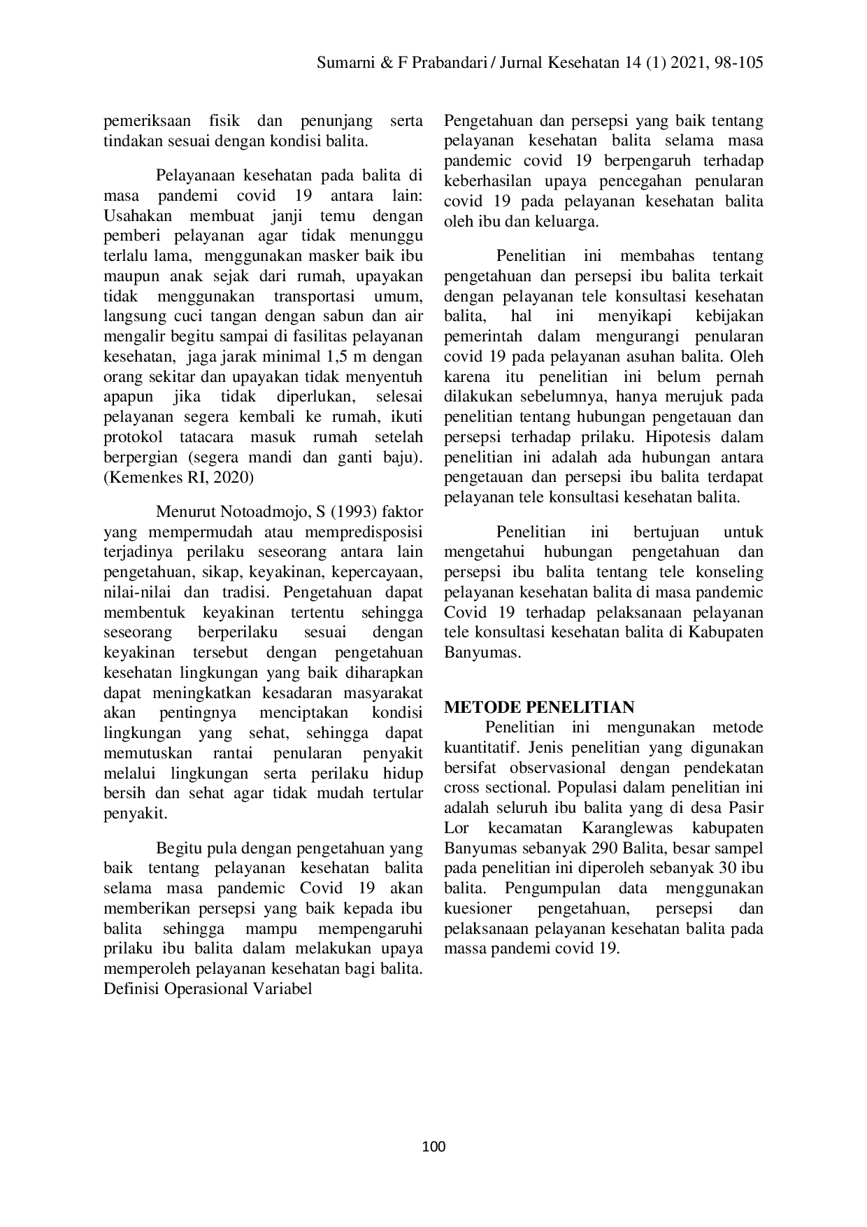 JURIS Hubungan Pengetahuan Dan Persepsi Ibu Balita Tentang Pelayanan Kesehatan Balita Selama Pandemi Covid 19 Dengan Pelaksanaan Tele Konsultasi Pelayanan Kesehatan Balita Di Kabupaten Banyumas