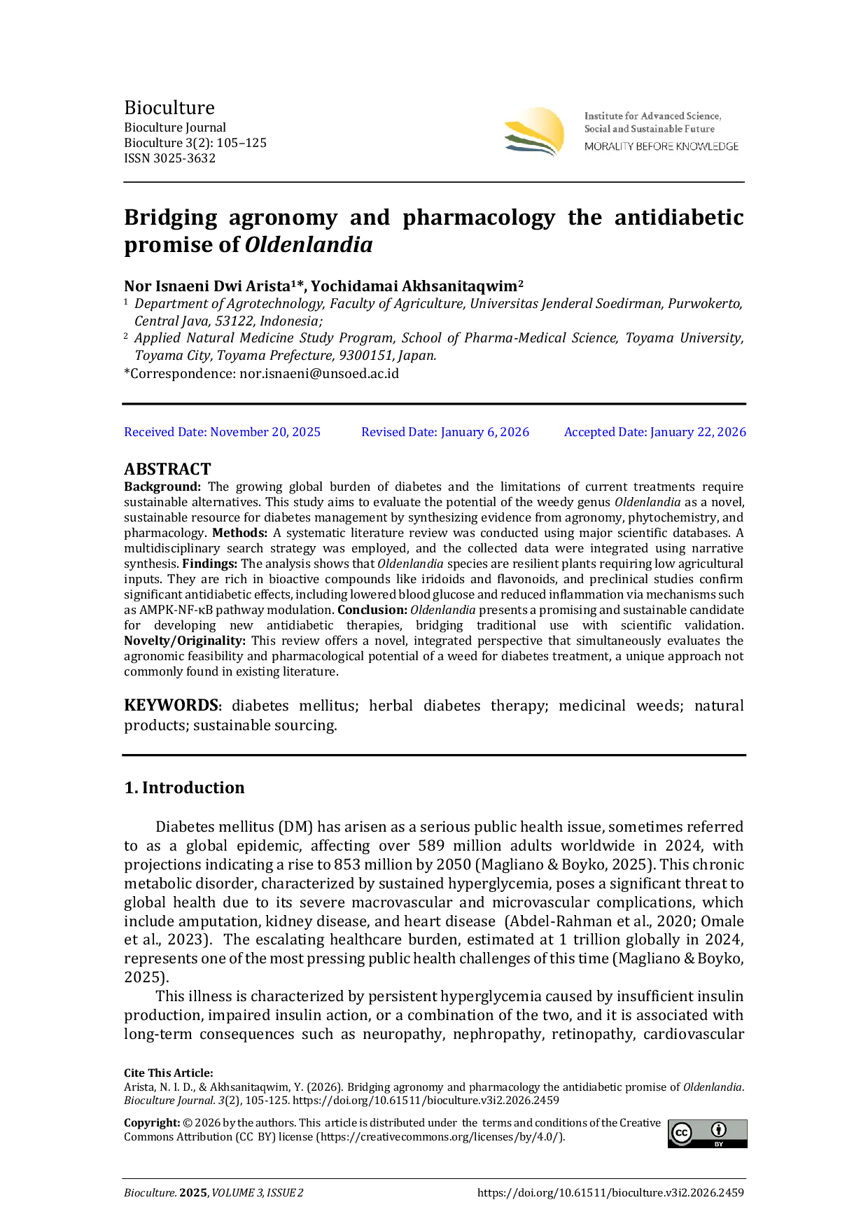 JURIS Bridging agronomy and pharmacology the antidiabetic promise of Oldenlandia