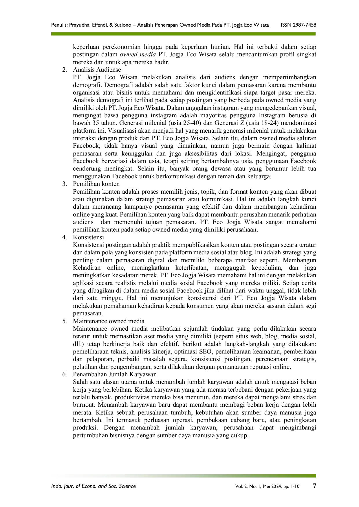 JURIS Analisis Penerapan Owned Media pada PT Jogja Eco Wisata