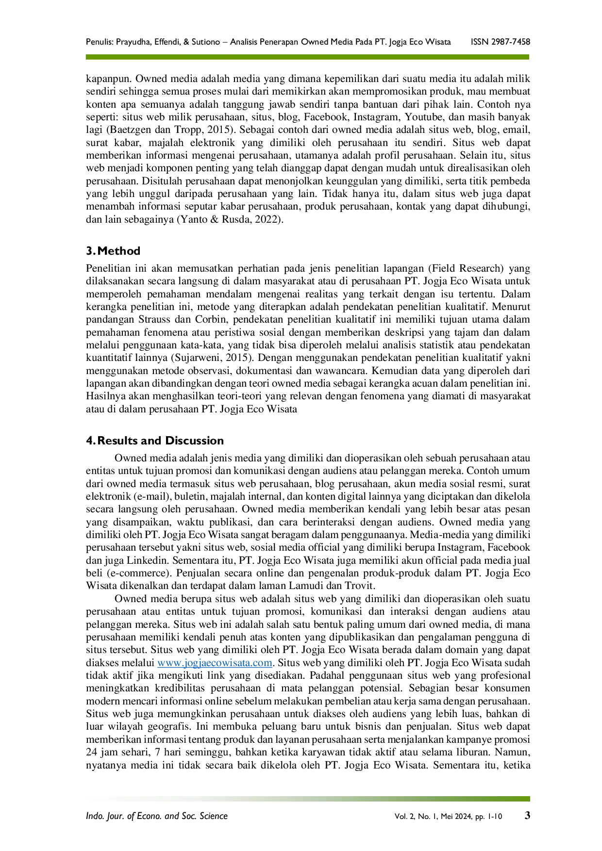 JURIS Analisis Penerapan Owned Media pada PT Jogja Eco Wisata