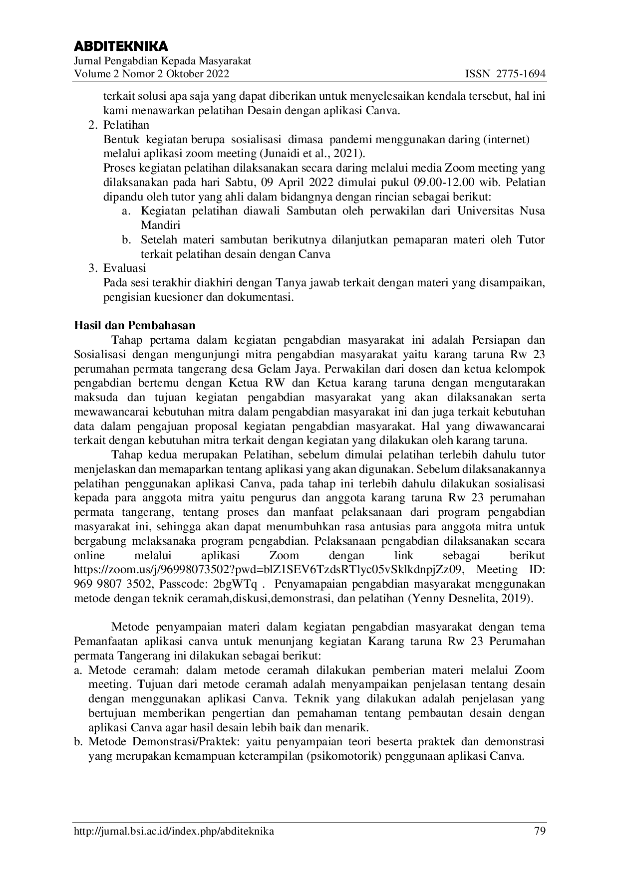 JURIS Pemanfaatan Aplikasi Canva Sebagai Penunjang Kegiatan Karang Taruna RW 23 Perumahan Permata Tangerang