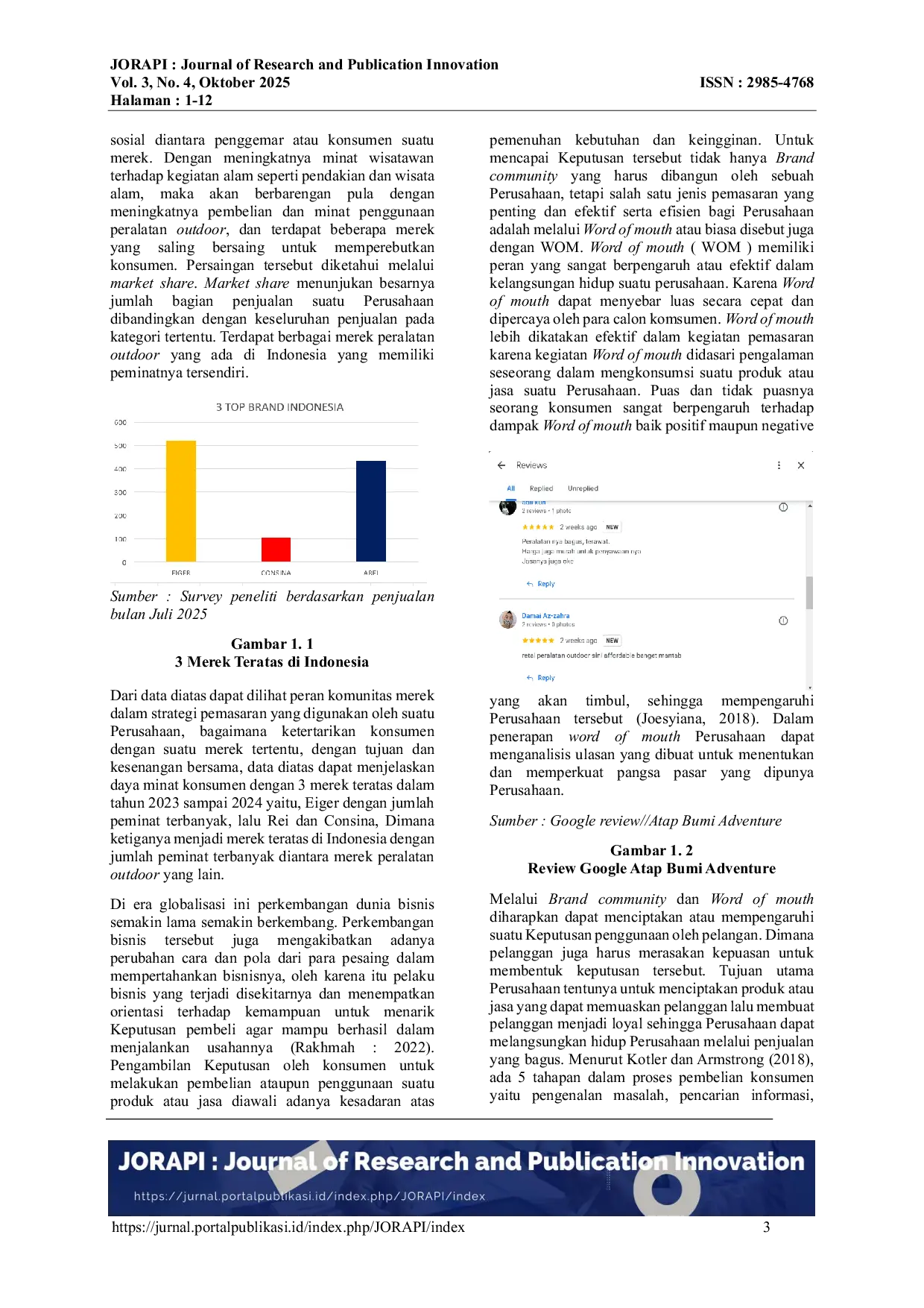 JURIS Pengaruh Brand Community Dan Word Of Mouth Terhadap Keputusan Penggunaan Jasa Sewa Peralatan Outdoor Atap Bumi Adventure