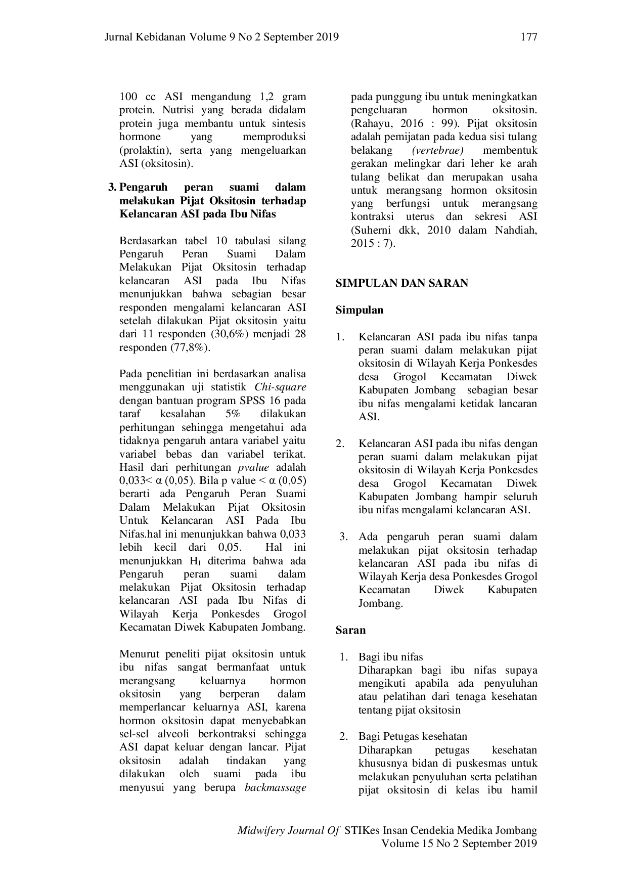 juris Pengaruh Peran Suami dalam Melakukan Pijat Oksitosin terhadap Kelancaran ASI pada Ibu Nifas