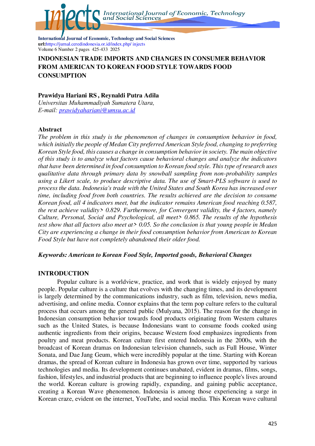 JURIS INDONESIAN TRADE IMPORTS AND CHANGES IN CONSUMER BEHAVIOR FROM AMERICAN TO KOREAN FOOD STYLE TOWARDS FOOD CONSUMPTION