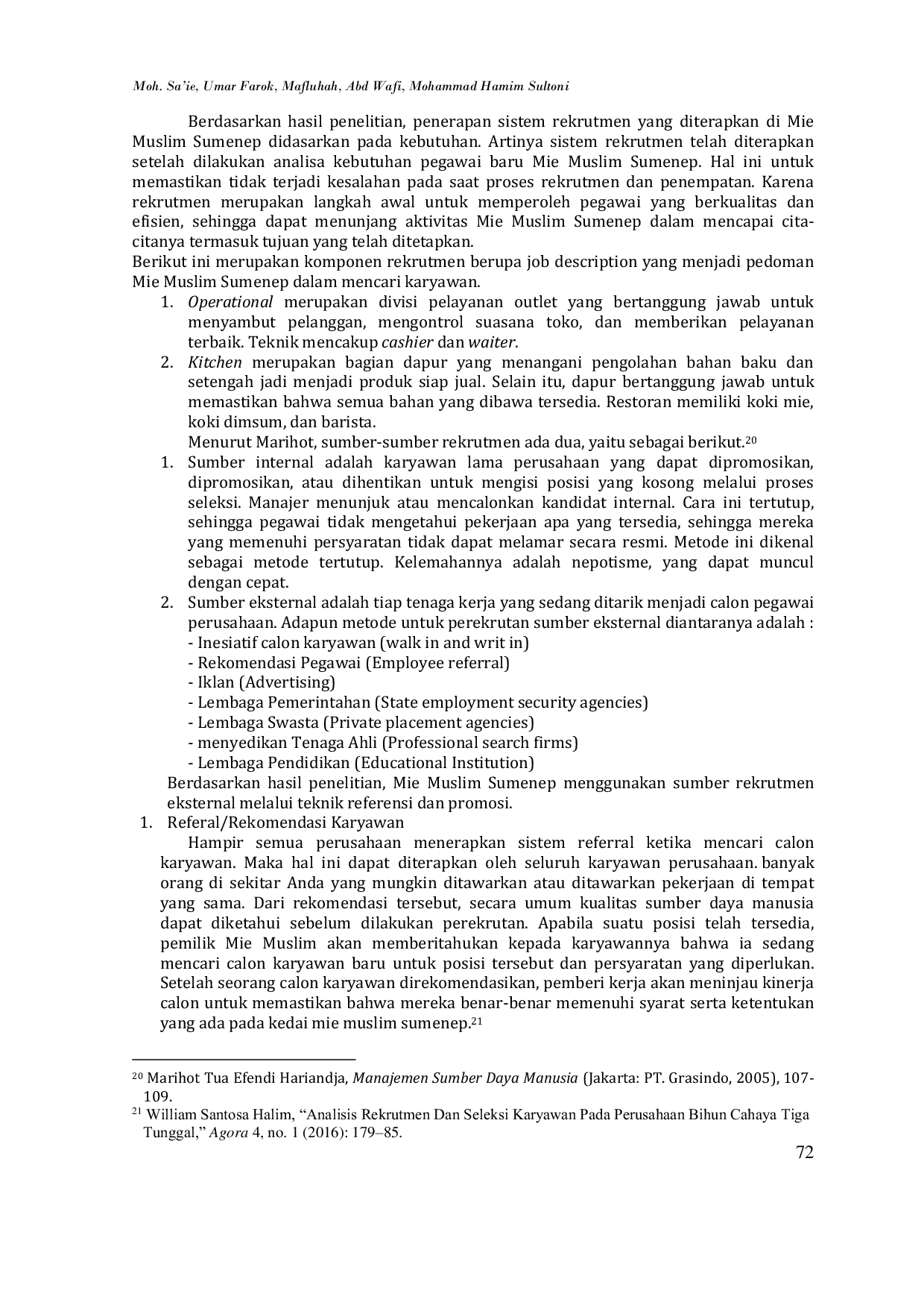 JURIS Analisis Rekrutmen Dalam Meningkatkan Kinerja Karyawan Mie Muslim Sumenep