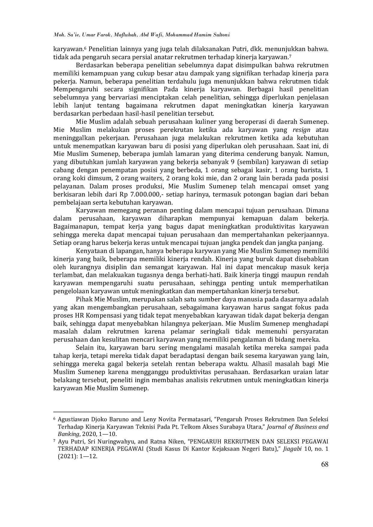 JURIS Analisis Rekrutmen Dalam Meningkatkan Kinerja Karyawan Mie Muslim Sumenep