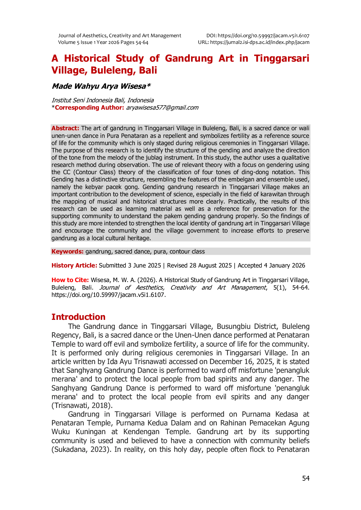 JURIS A Historical Study of Gandrung Art in Tinggarsari Village Buleleng Bali