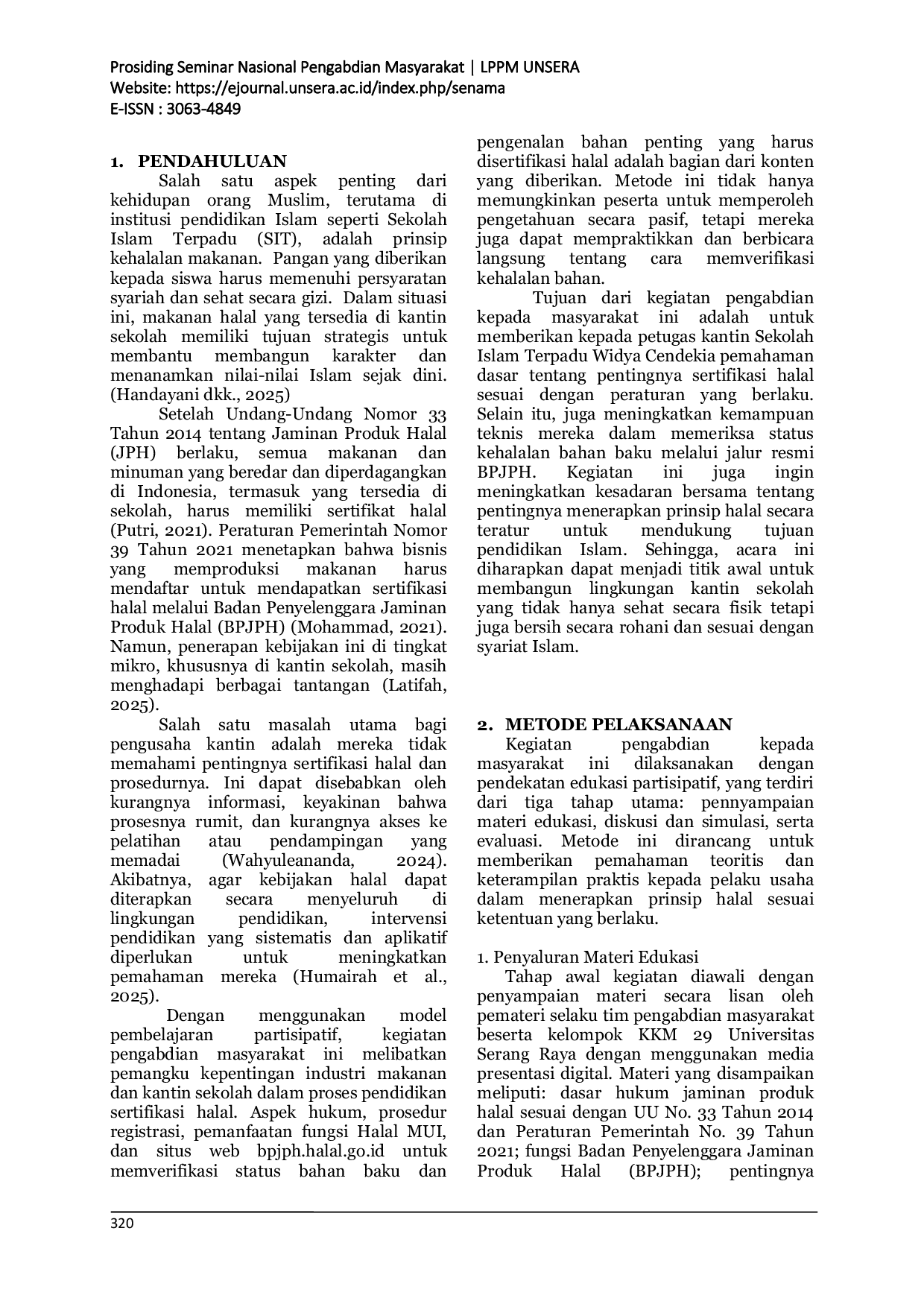 JURIS Sosialisasi Sertifikasi Halal bagi Pelaku Usaha Kantin di Lingkungan Sekolah Islam Terpadu Widya Cendekia Kota Serang