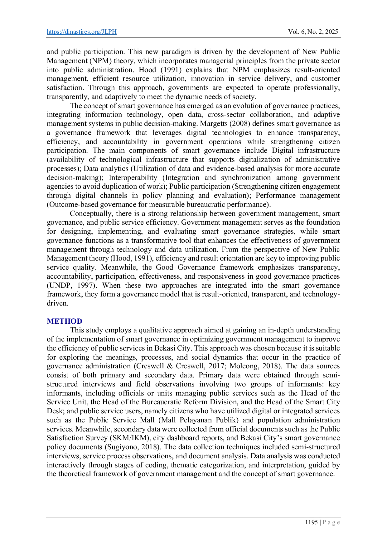 JURIS Optimization of Government Management in the Implementation of Smart Governance to Enhance the Efficiency of Public Services in Bekasi City