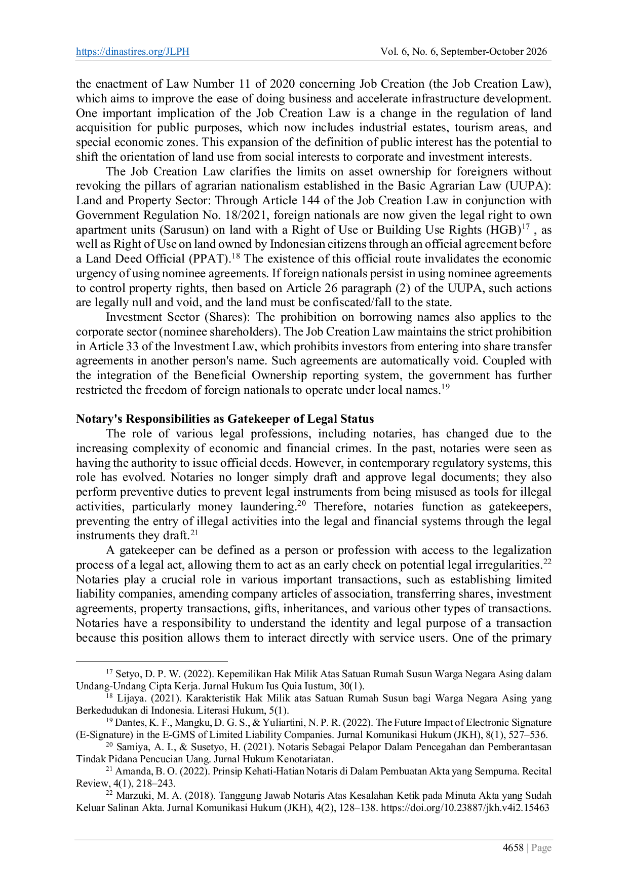 JURIS Legal Status of Nominee Agreements by Foreign Nationals from the Perspective of International Civil Law and the Omnibus Law on Job Creation