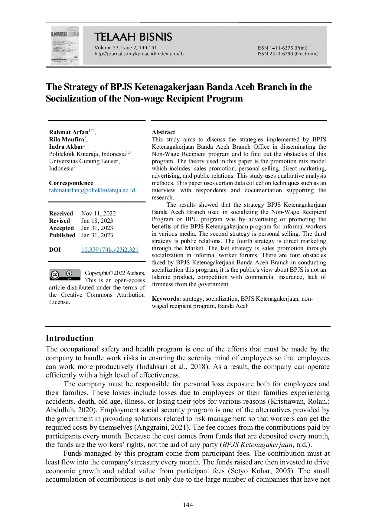 JURIS The Strategy of BPJS Ketenagakerjaan Banda Aceh Branch in the Socialization of the Non wage Recipient Program