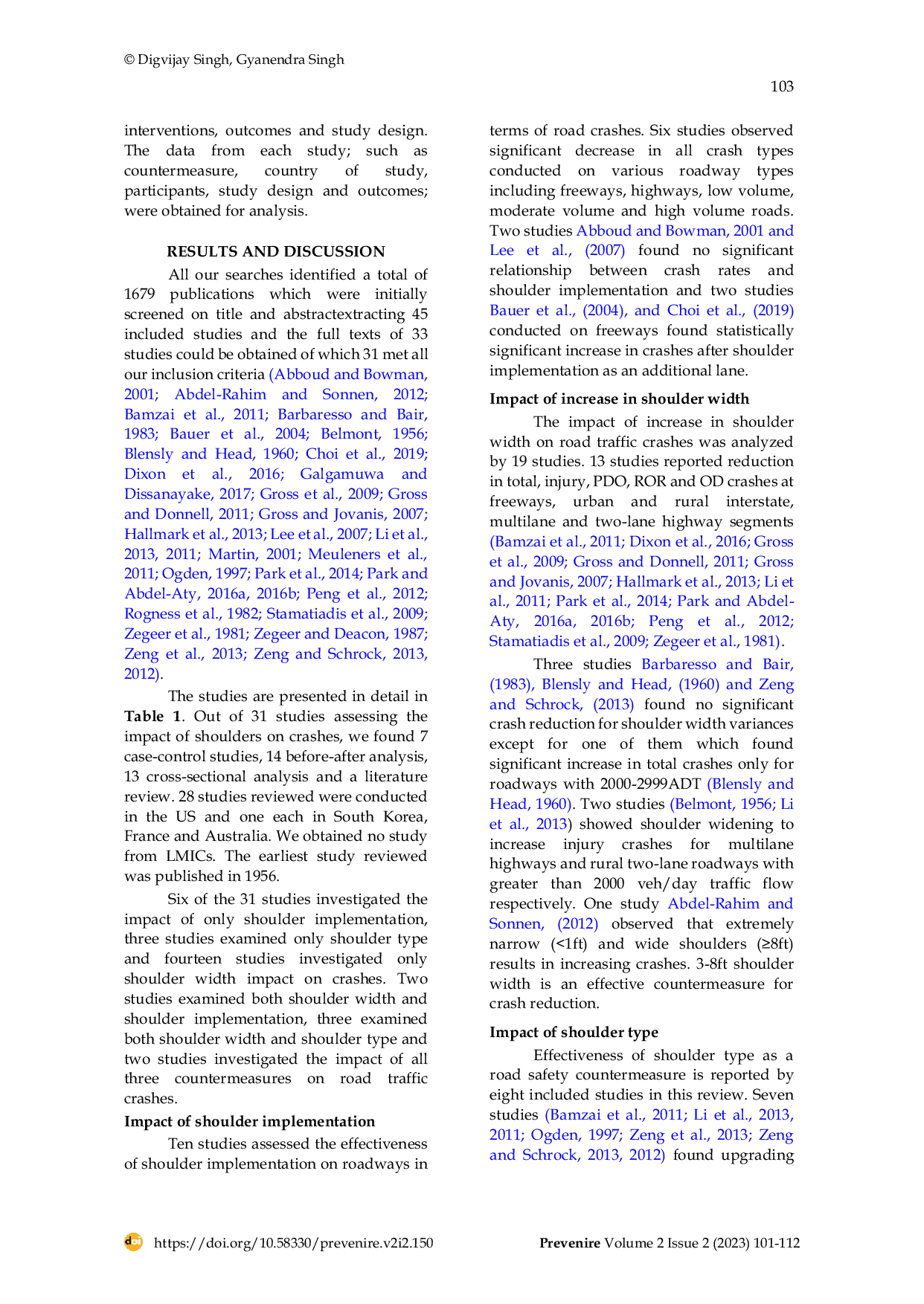 JURIS Impact of shoulder as a road safety countermeasure A literature Review