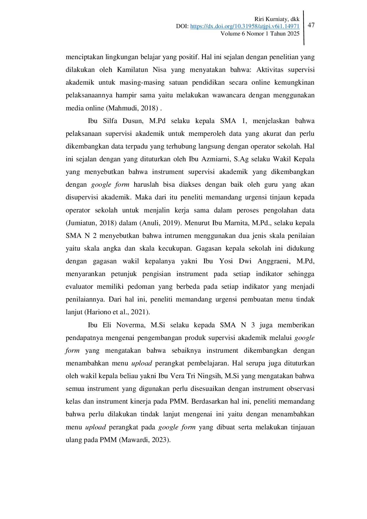 JURIS Validitas Pengembangan Instrumentt Supervisi Akademik Digital Berbasis Kurikulum Merdeka bagi Guru PAI di SMA Kota Bukittinggi