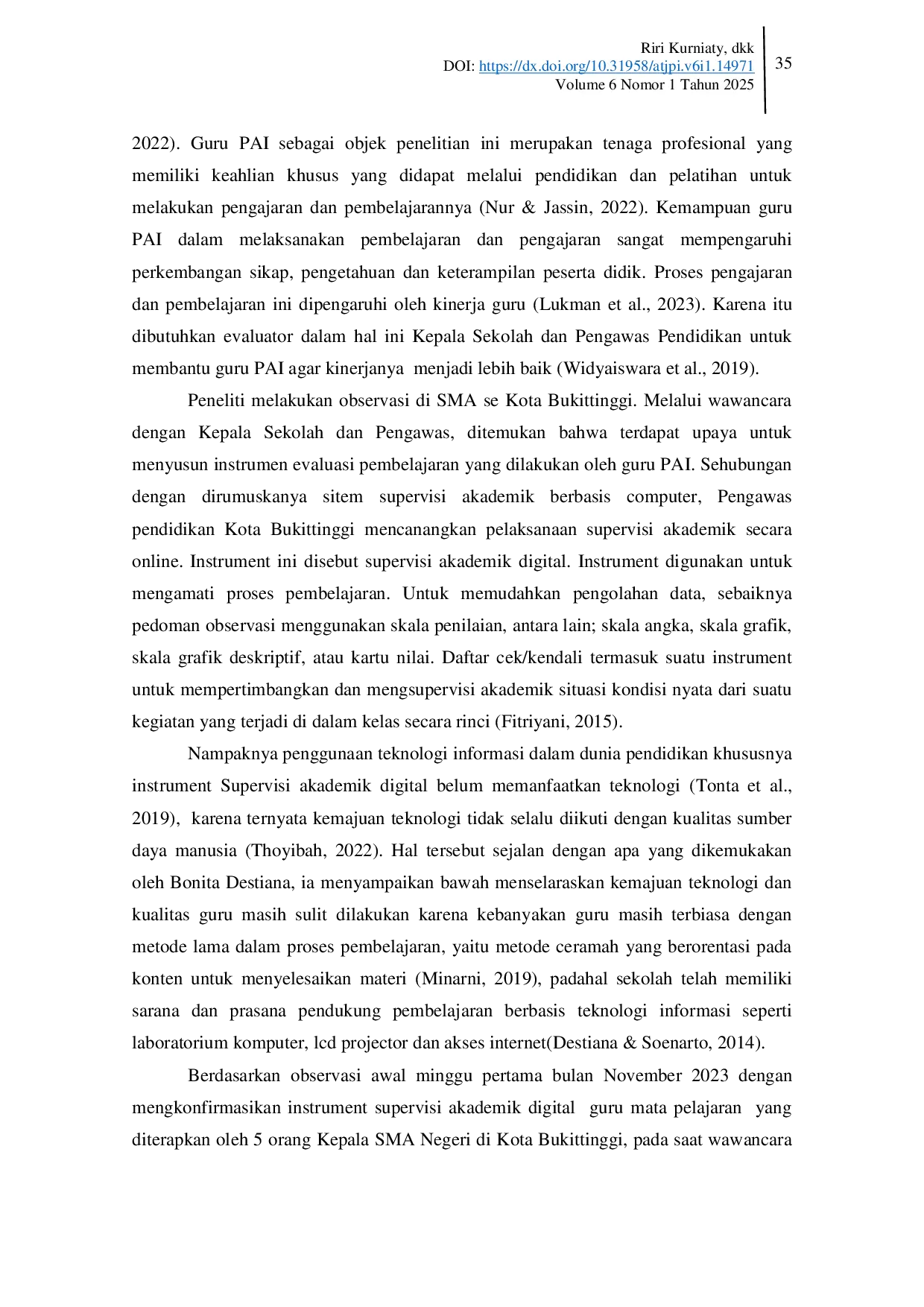 JURIS Validitas Pengembangan Instrumentt Supervisi Akademik Digital Berbasis Kurikulum Merdeka bagi Guru PAI di SMA Kota Bukittinggi