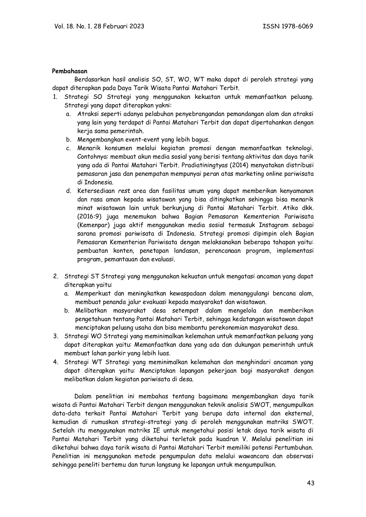 JURIS Strategi Pengembangan Daya Tarik Wisata Pantai Matahari Terbit Di Sanur Kota Denpasar