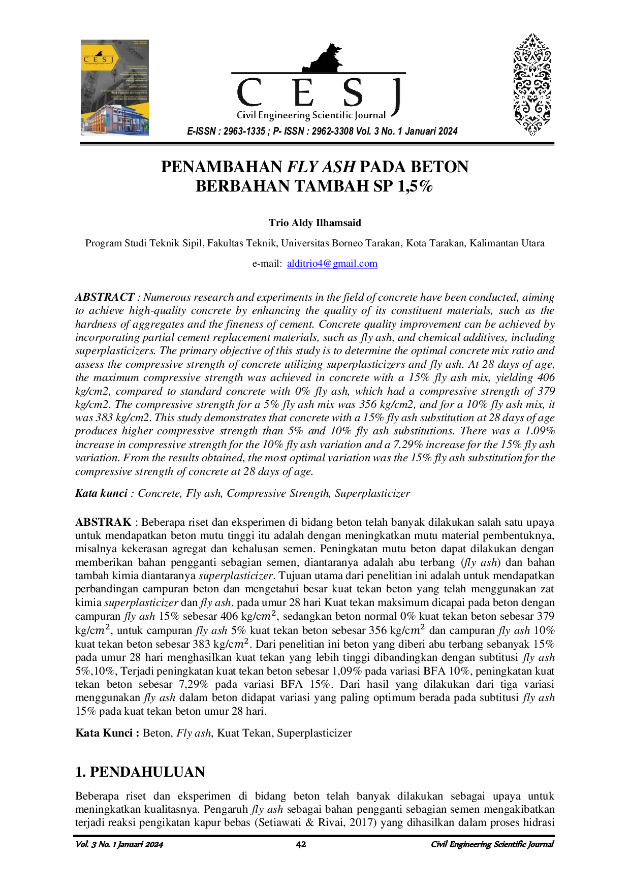JURIS Penambahan Fly Ash Pada Beton Berbahan Tambah SP 1 5