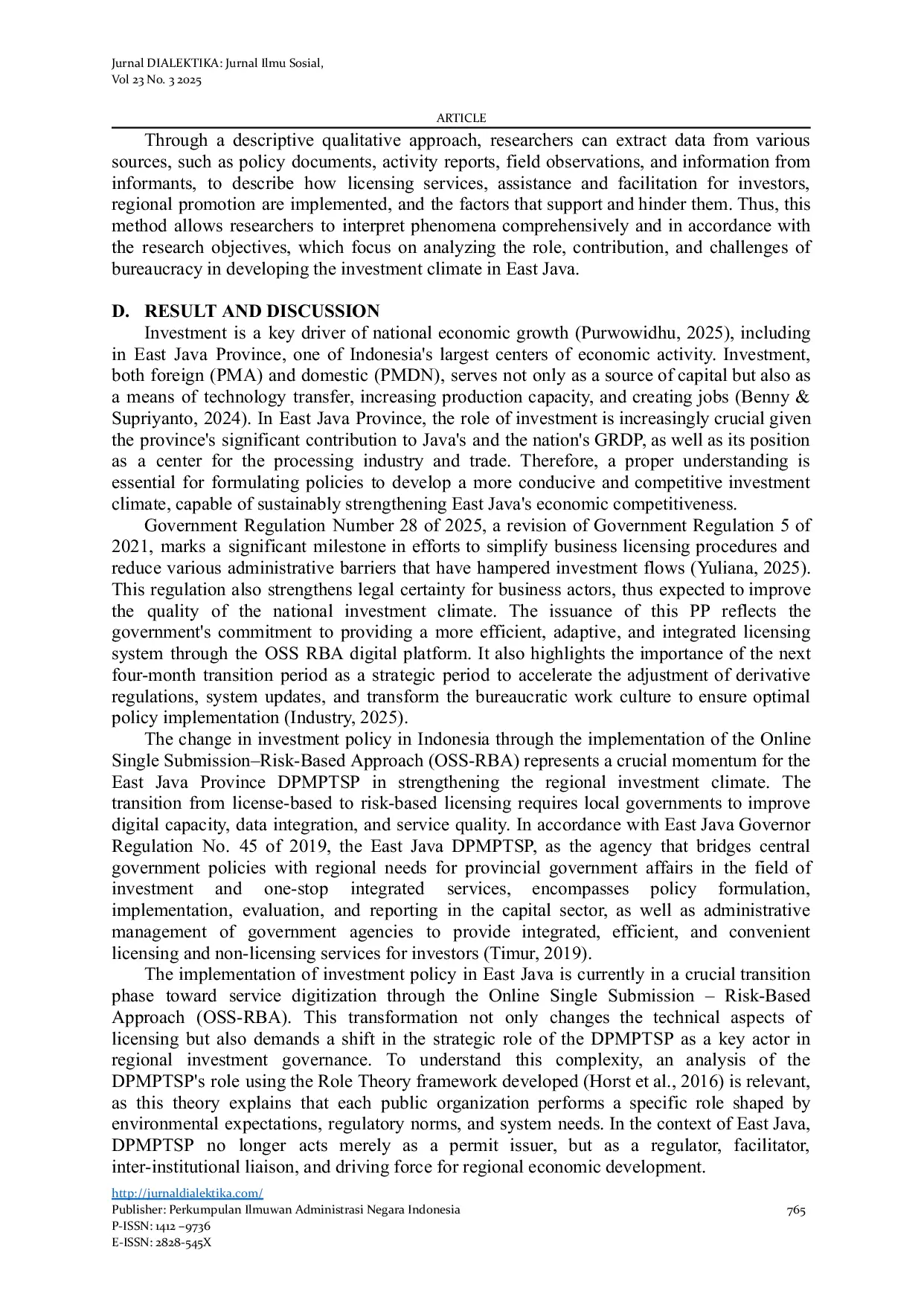 JURIS The Strategic Role of Dpmptsp of East Java Province in Improving the Regional Investment Climate