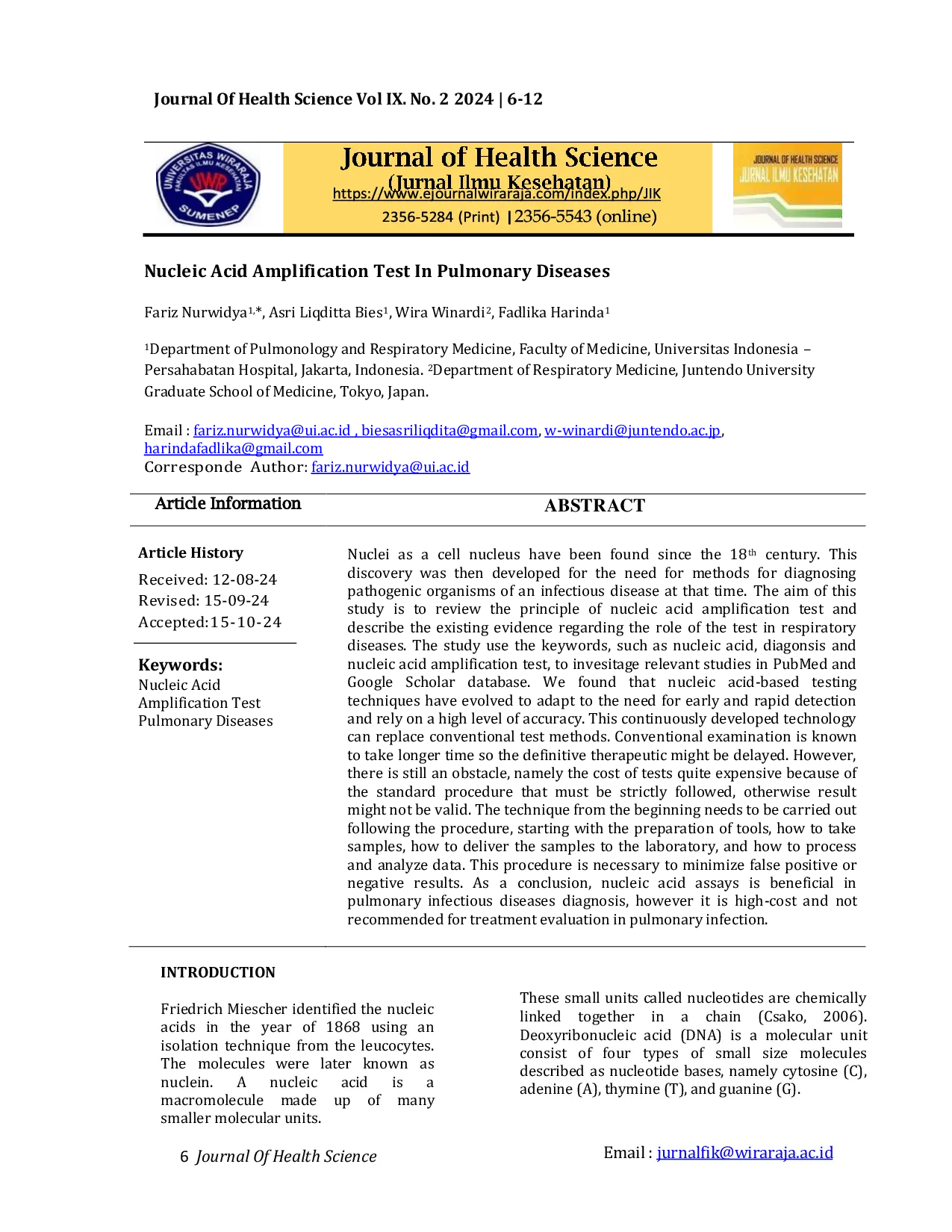 JURIS The Nucleic Acid Amplification Test in Pulmonary Diseases