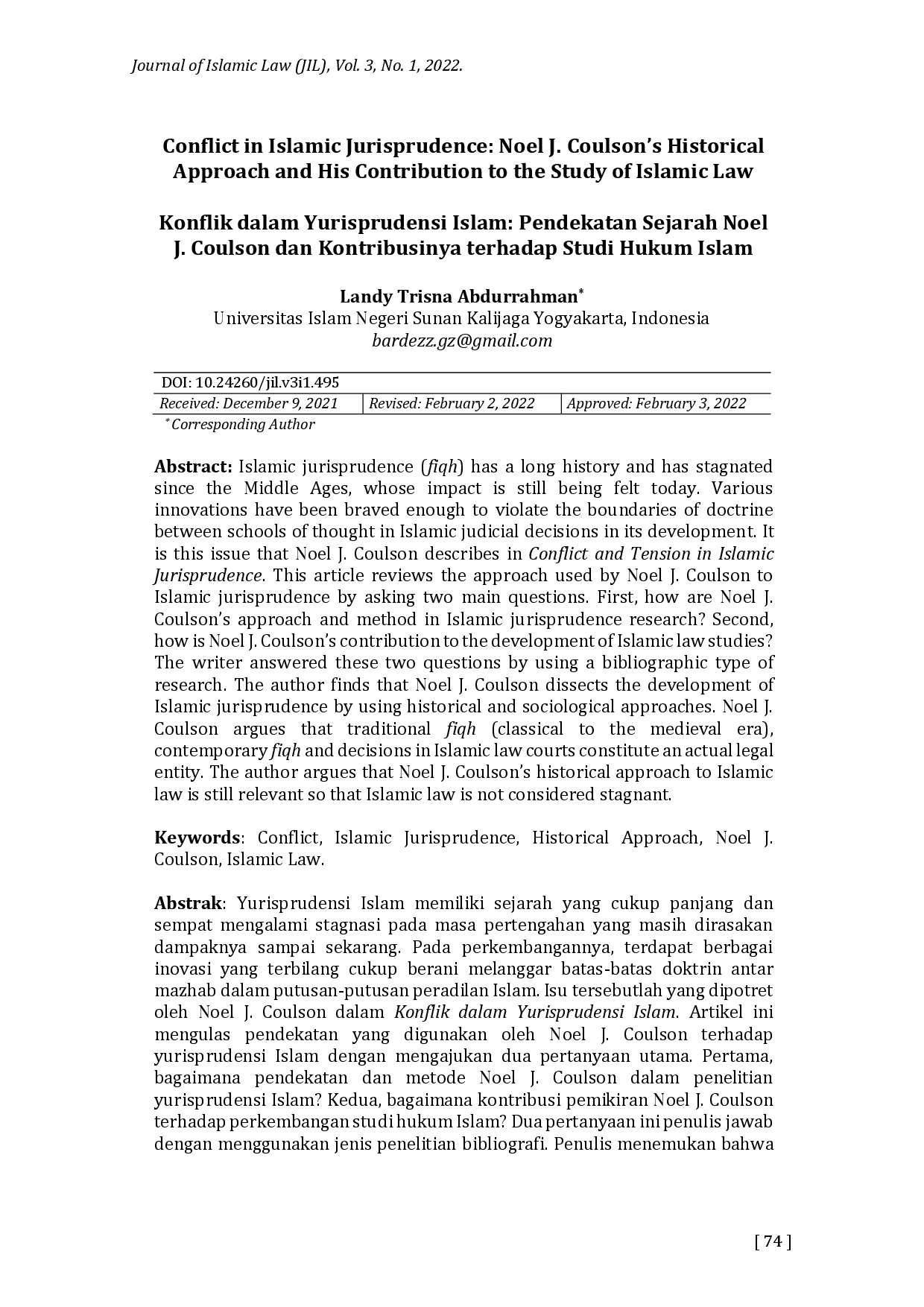 juris Conflict in Islamic Jurisprudence Noel J Coulson s Historical Approach and His Contribution to the Study of Islamic Law