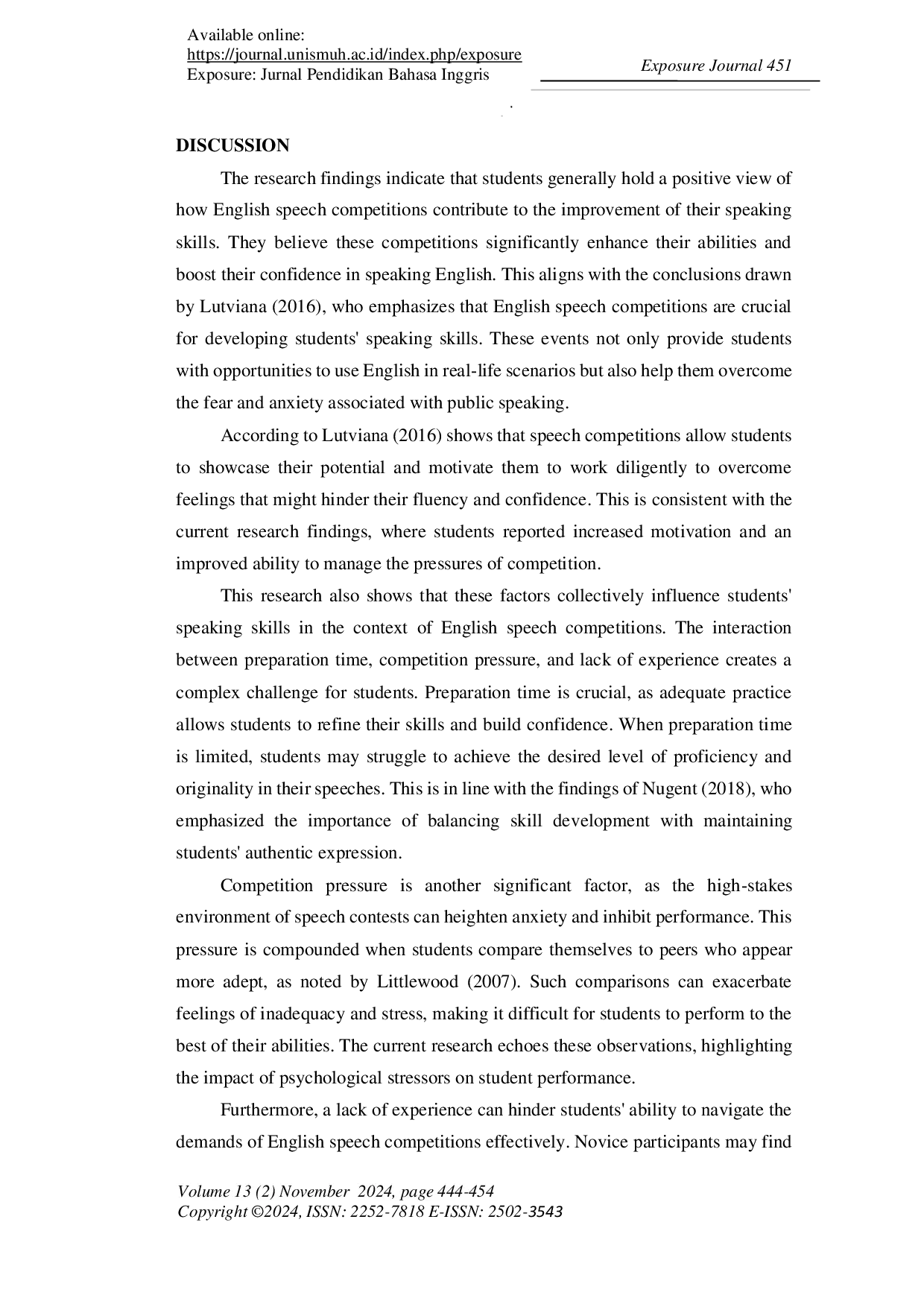 JURIS Students Perception on the Effect of English Speech Competition toward Speaking Skills at SMA Istiqamah Muhammadiyah Samarinda