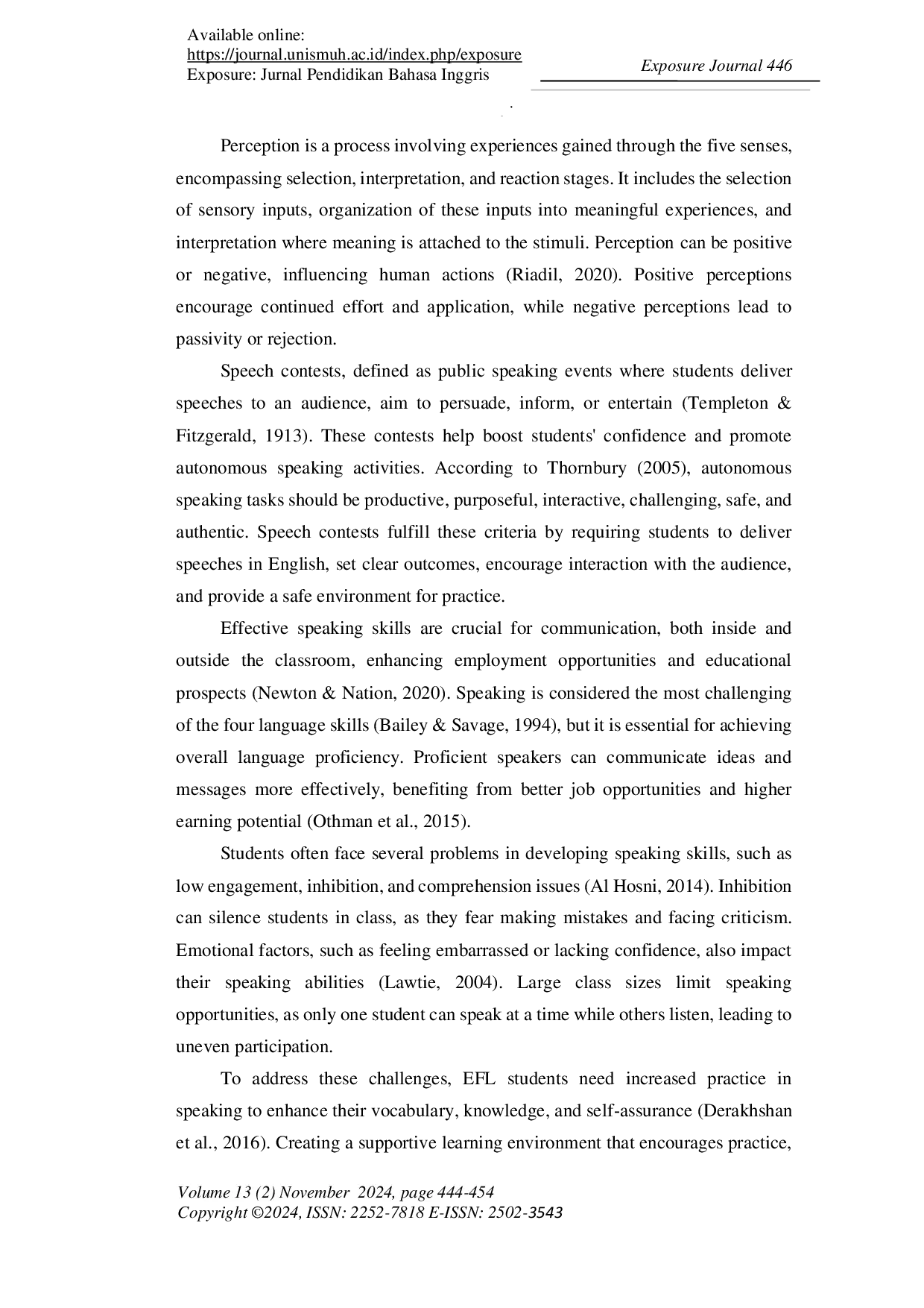 JURIS Students Perception on the Effect of English Speech Competition toward Speaking Skills at SMA Istiqamah Muhammadiyah Samarinda