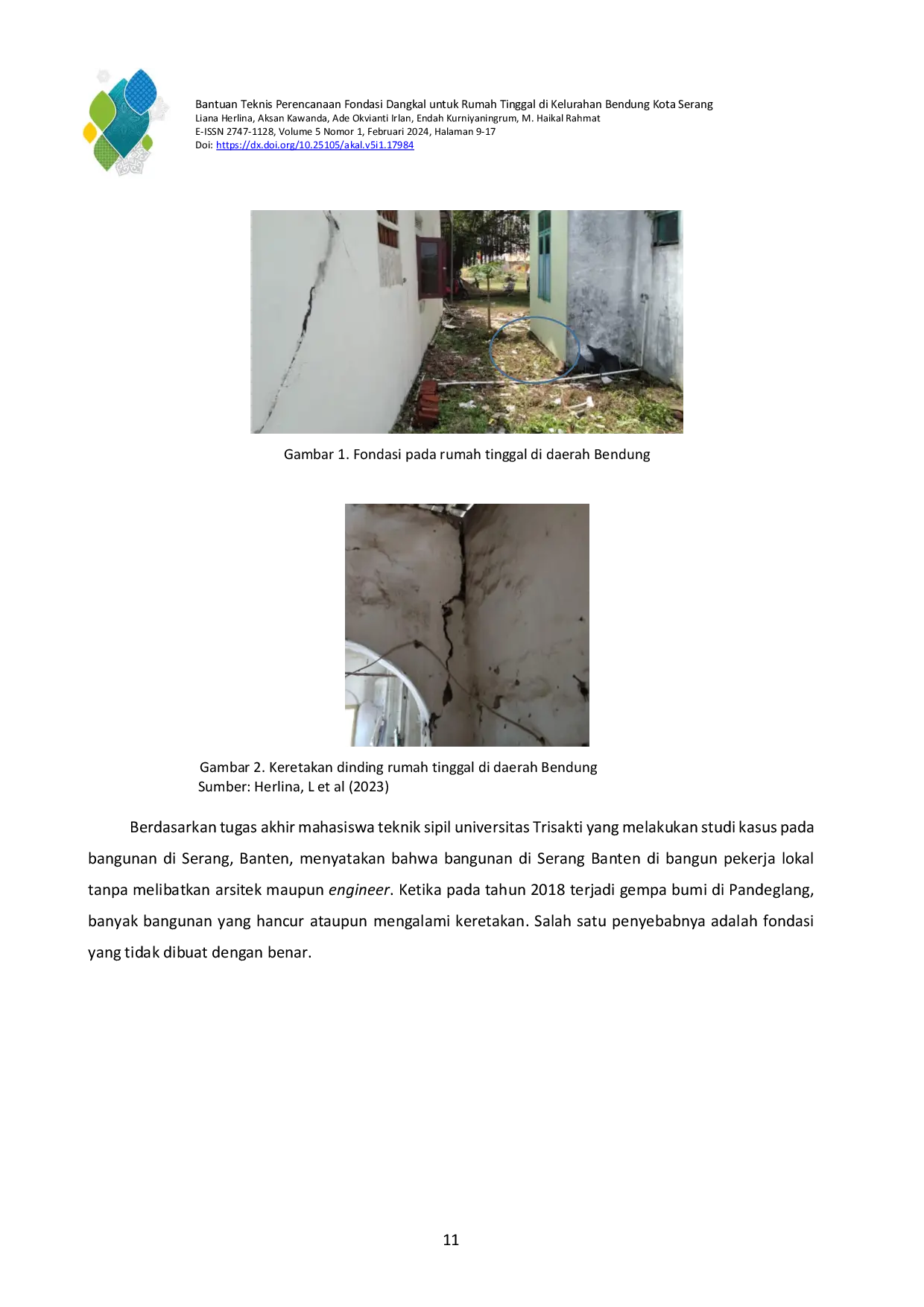 JURIS Bantuan Teknis Perencanaan Fondasi Dangkal Untuk Rumah Tinggal di Kelurahan Bendung Kota Serang