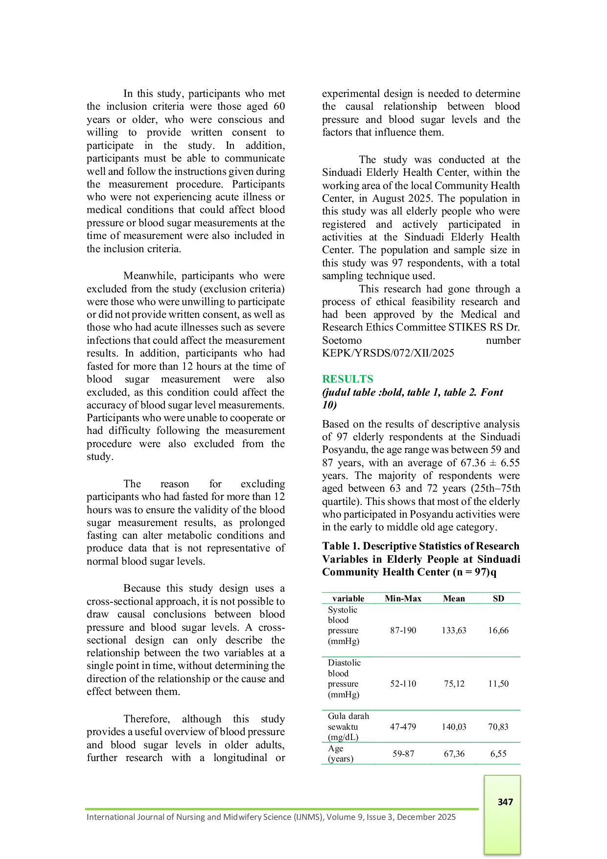 JURIS Overview Of Blood Pressure And Blood Sugar Levels In Elderly People At The Sinduadi Village