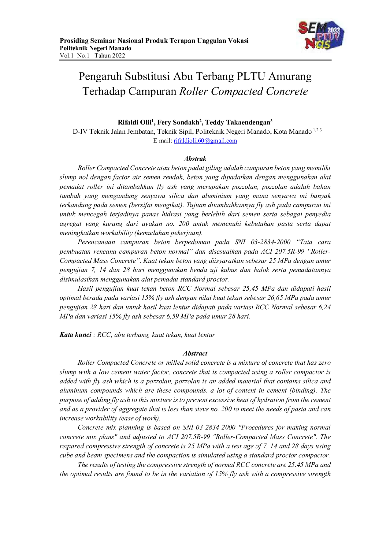 JURIS Pengaruh Substitusi Abu Terbang PLTU Amurang Terhadap Campuran Roller Compacted Concrete