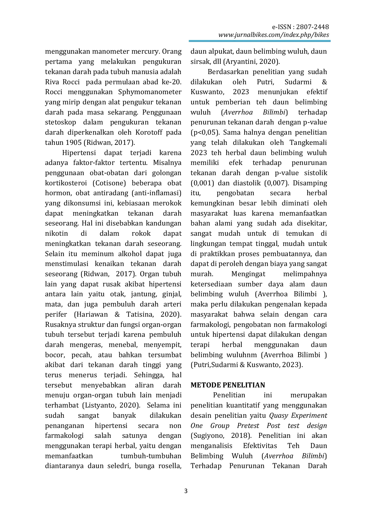 JURIS Efektivitas Teh Daun Belimbing Wuluh Averrhoa Bilimbi Terhadap Penurunan Tekanan Darah Tinggi Pada Penderita Hipertensi