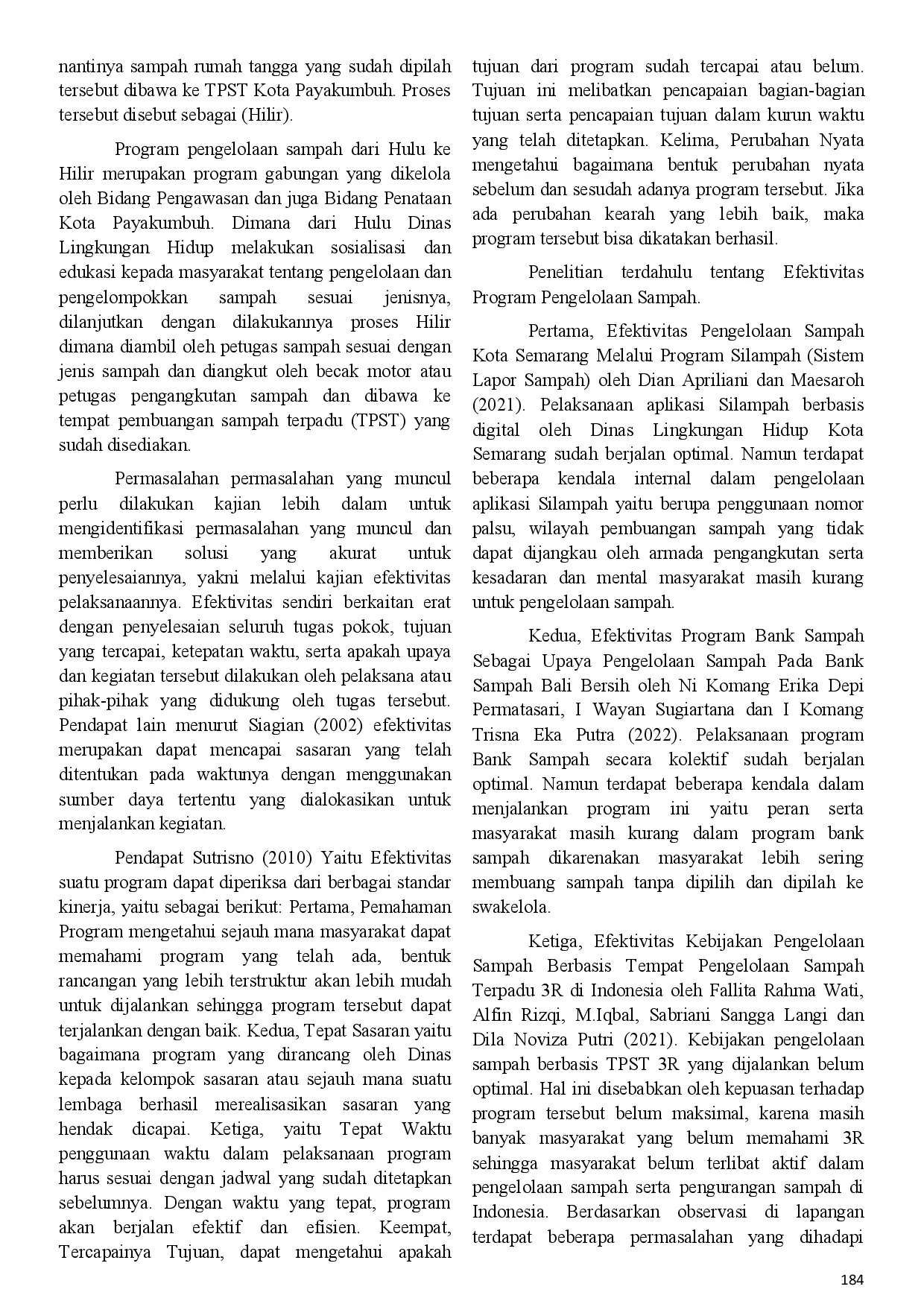 juris Efektivitas Program Hulu Ke Hilir Dinas Lingkungan Hidup Kota Payakumbuh Dalam Pengelolaan Sampah