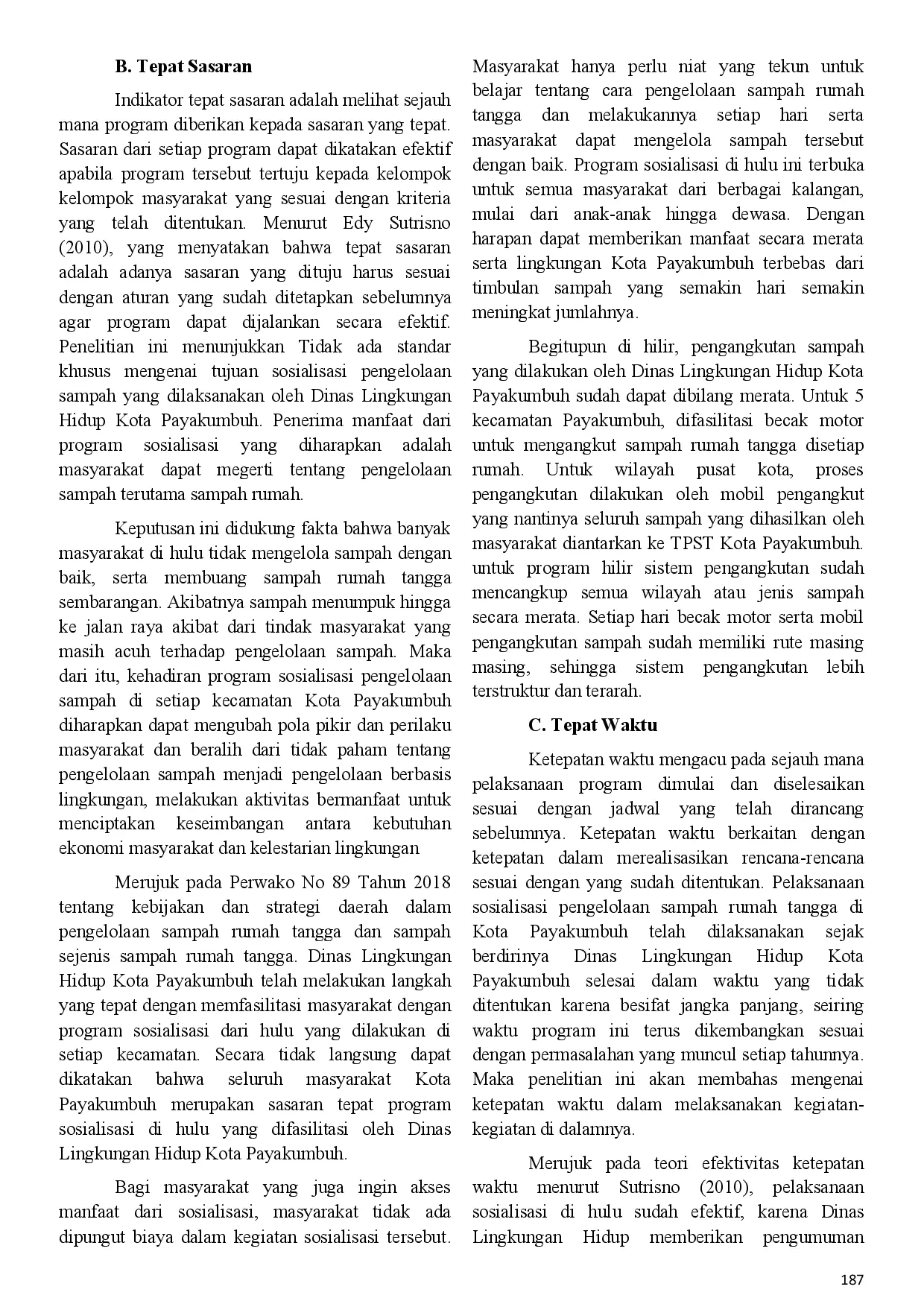 juris Efektivitas Program Hulu Ke Hilir Dinas Lingkungan Hidup Kota Payakumbuh Dalam Pengelolaan Sampah