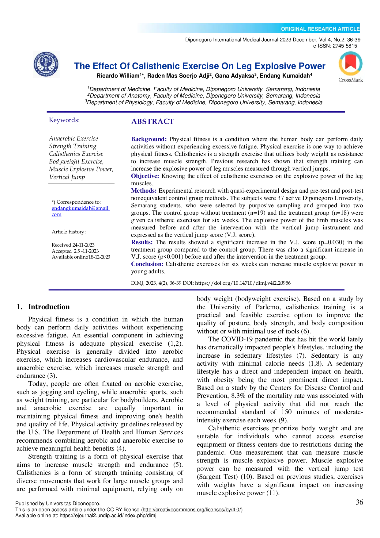 JURIS The Effect of Calisthenic Exercise on Leg Explosive Power