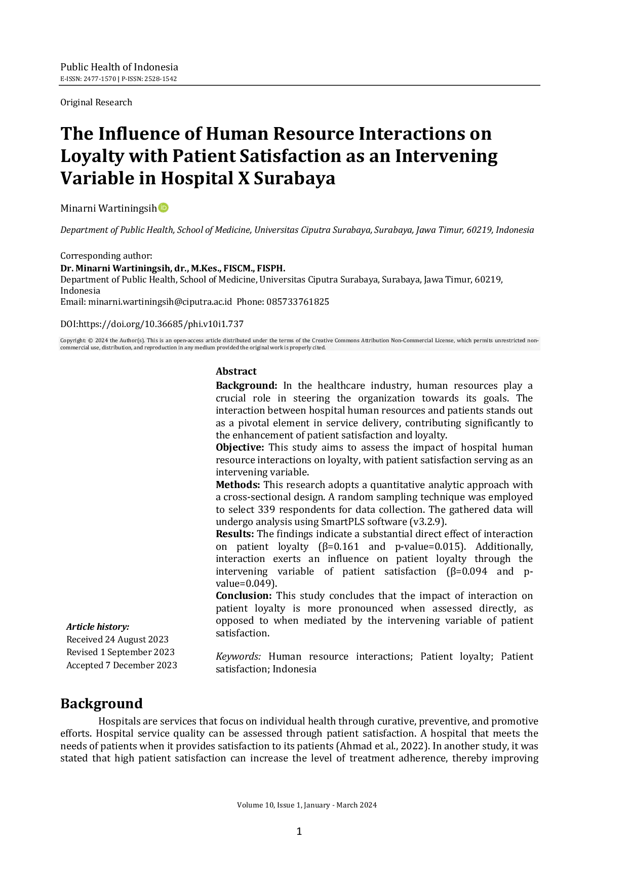 JURIS The Influence of Human Resource Interactions on Loyalty with Patient Satisfaction as an Intervening Variable