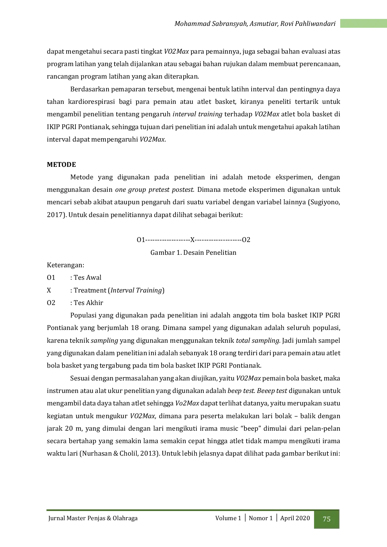 JURIS Pengaruh Interval Training Terhadap VO2 Max Atlet Bola Basket IKIP PGRI Pontianak