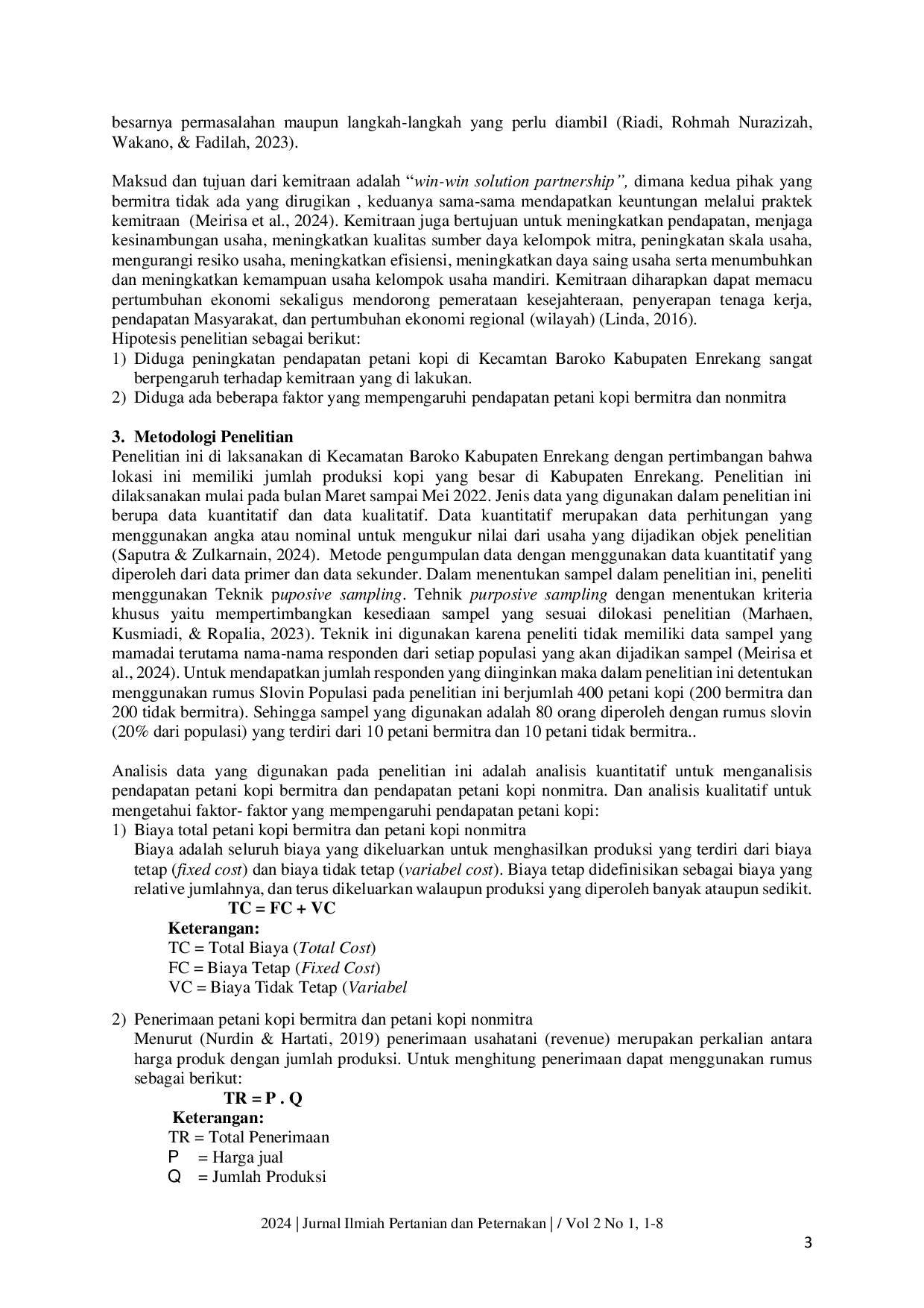 JURIS Analisis Kemitraan dan Potensi Ekonomi terhadap peningkatan pendapatan Petani Kopi