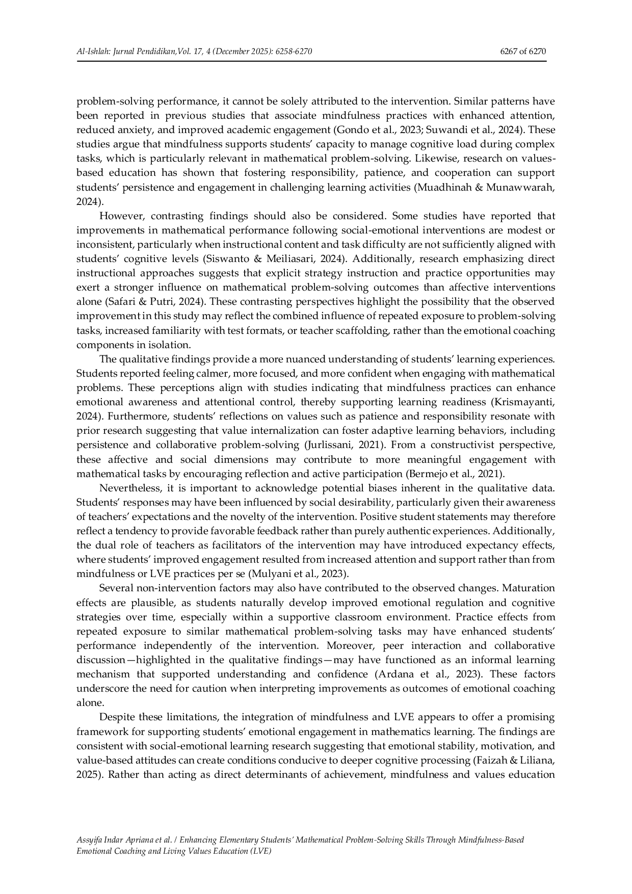 JURIS Enhancing Elementary Students Mathematical Problem Solving Skills Through Mindfulness Based Emotional Coaching and Living Values Education LVE