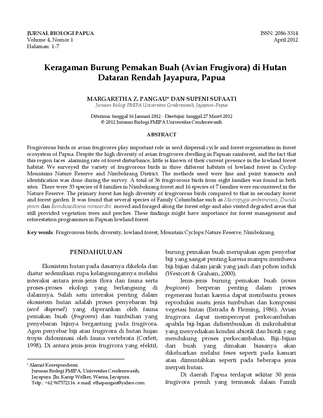 juris Keragaman Burung Pemakan Buah Avian Frugivora di Hutan Dataran Rendah Jayapura Papua