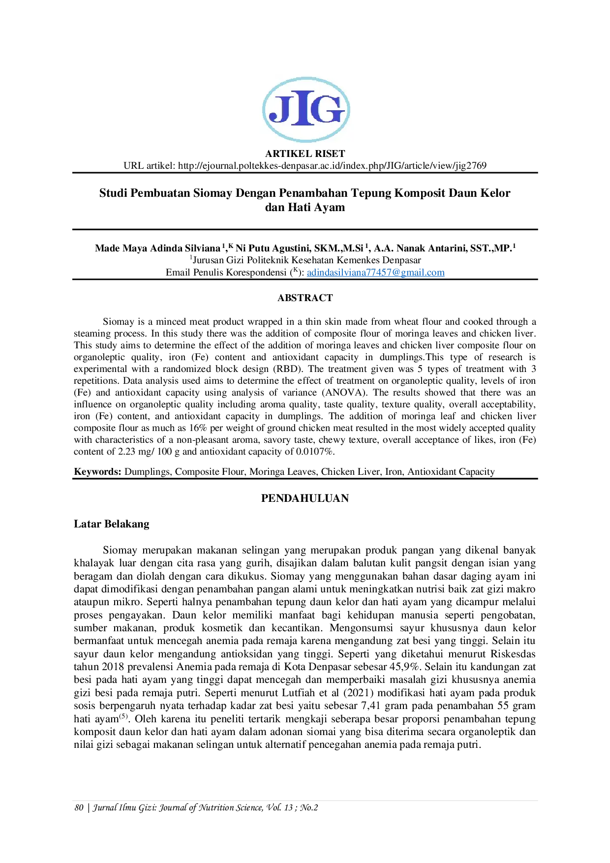 JURIS Studi Pembuatan Siomai Dengan Penambahan Tepung Komposit Daun Kelor dan Hati Ayam