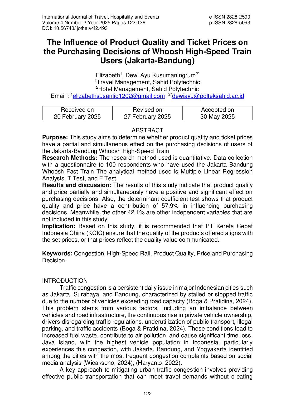 JURIS The Influence of Product Quality and Ticket Prices on the Purchasing Decisions of Whoosh High Speed Train Users Jakarta Bandung