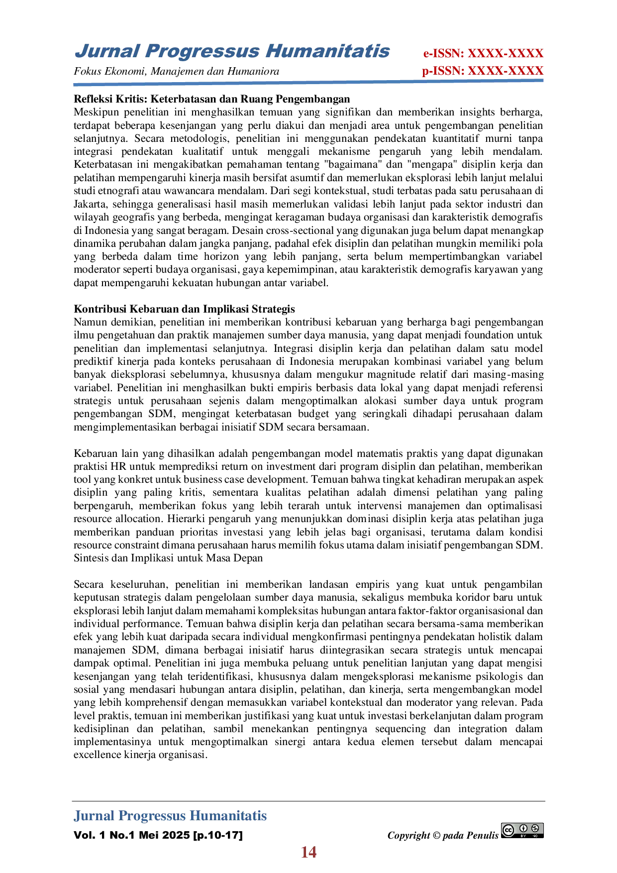 JURIS Pengaruh Disiplin Kerja dan Pelatihan terhadap Kinerja Karyawan pada PT Wiratama Bhakti Manunggal Jakarta