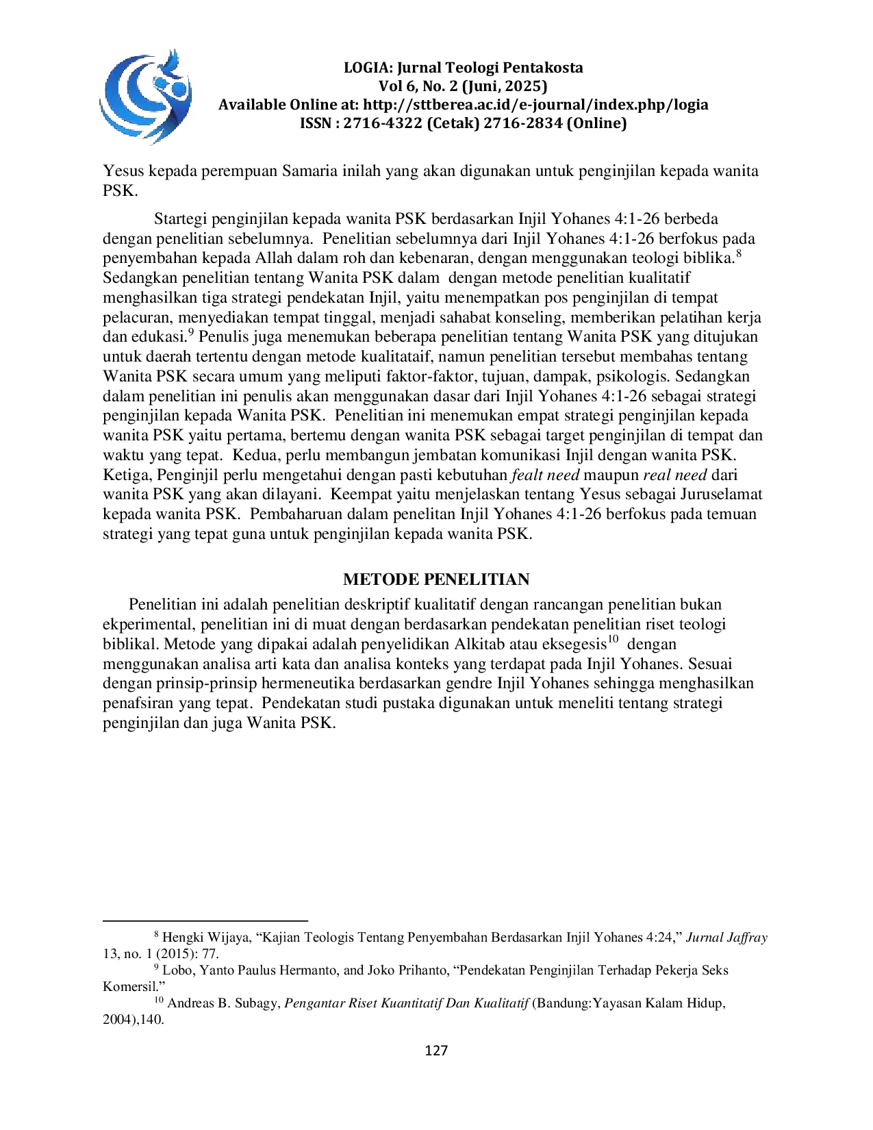 JURIS Strategi Penginjilan Kepada Wanita PSK Berdasarkan Injil Yohanes 4 1 26