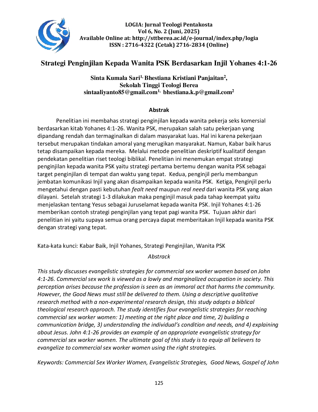 JURIS Strategi Penginjilan Kepada Wanita PSK Berdasarkan Injil Yohanes 4 1 26