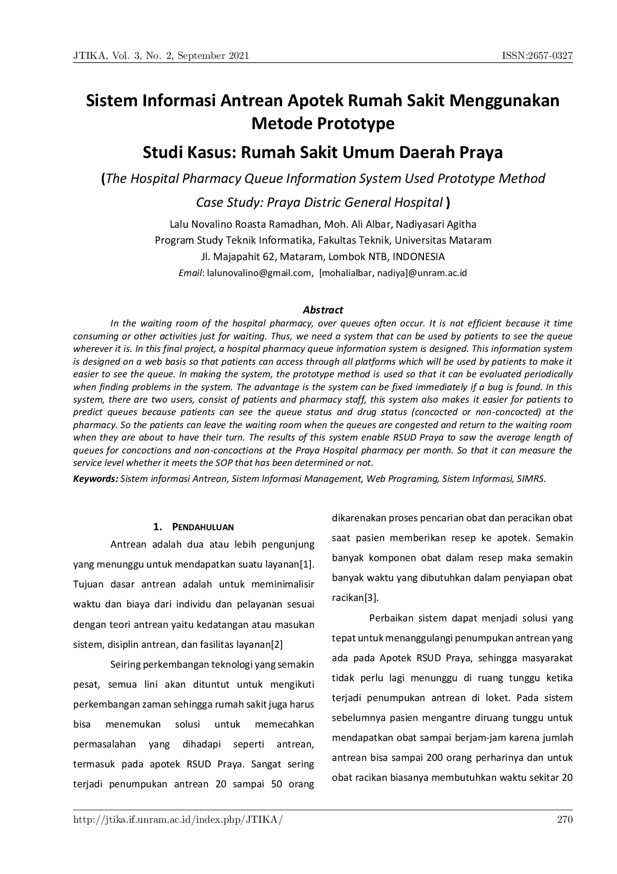 JURIS Sistem Informasi Antrean Apotek Rumah Sakit Menggunakan Metode Prototype Studi Kasus RSUD Praya